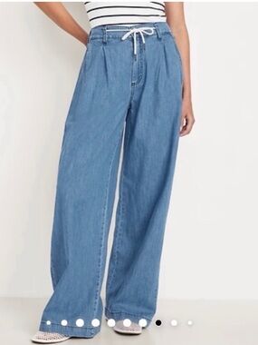 Old Navy Women's Blue Wide-Leg Denim Jeans with Drawstring